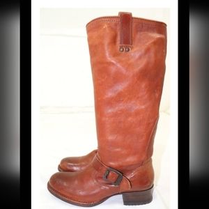 FRYE Martina Engineer Women's Tall Cognac Leather Boots Size 8B